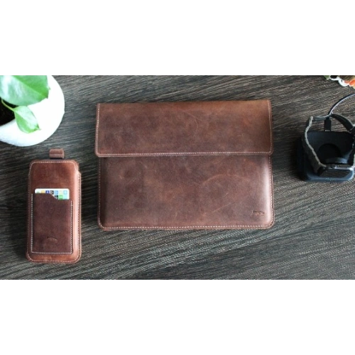 Skórzane etui LURESKO CLAYER XL2 GKL na tablet 249 x 181 x 9mm (brązowy vintage  biała nić)