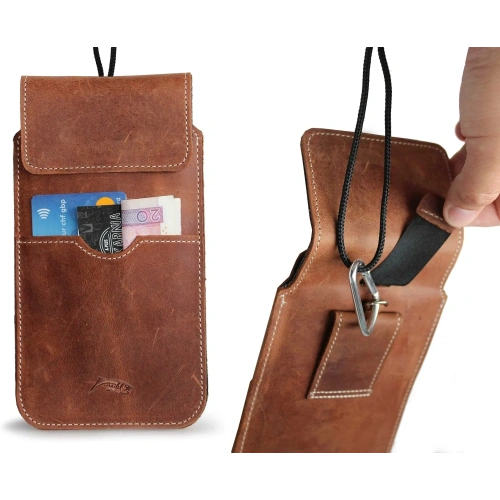 Skórzane etui LURESKO VISSA 4XL na szyję 170x80x9mm (brązowy vintage biała nić)