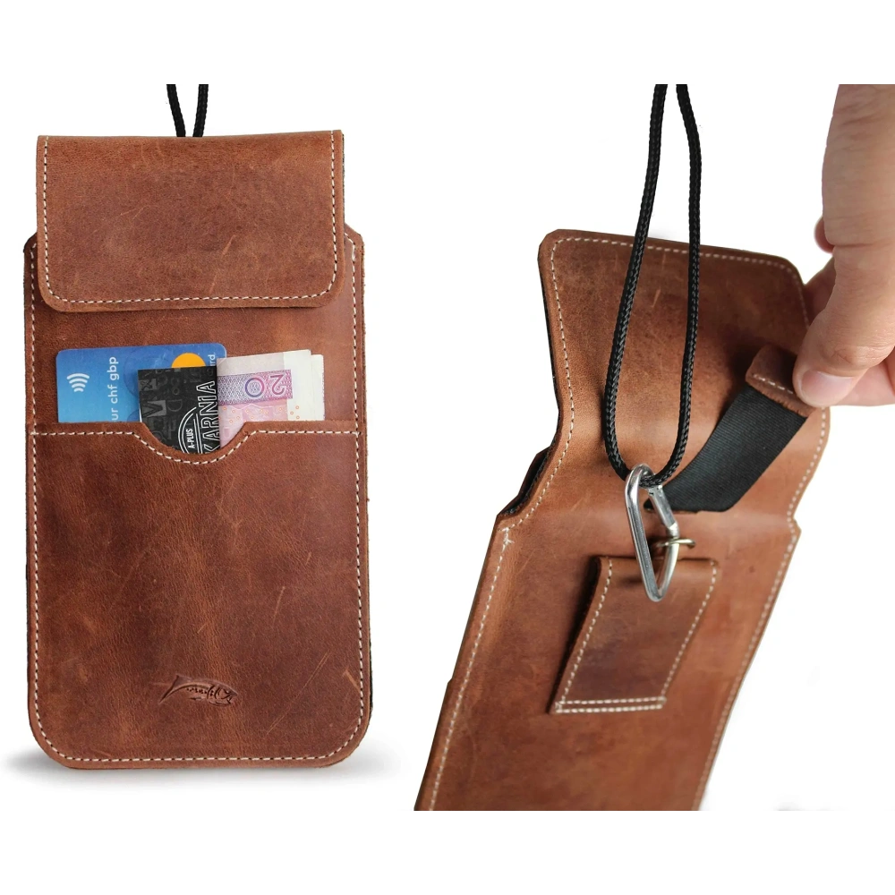 Wholesale LURESKO VISSA 4XL leather case for neck 170x80x9mm (vintage brown with white thread) - LUR61 - {ean13} - Hurt