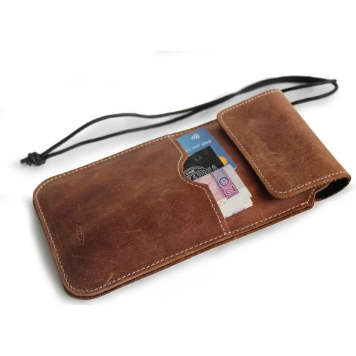 Skórzane etui LURESKO VISSA 4XL na szyję 170x80x9mm (brązowy vintage biała nić)