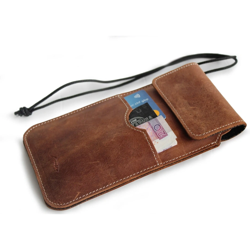 Wholesale LURESKO VISSA 4XL leather case for neck 170x80x9mm (vintage brown with white thread) - LUR61 - {ean13} - Hurt