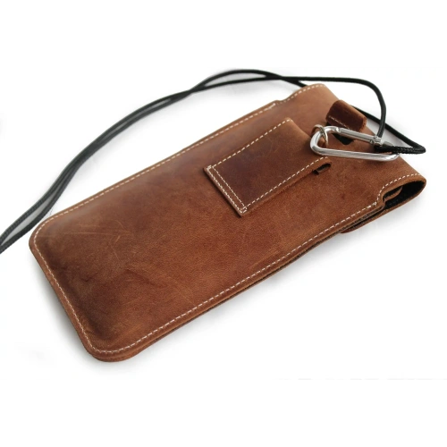 Skórzane etui LURESKO VISSA 4XL na szyję 170x80x9mm (brązowy vintage biała nić)