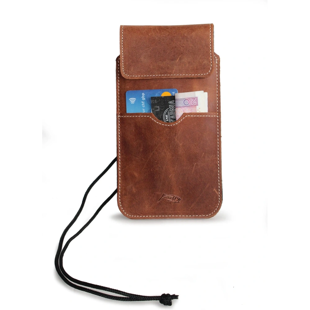 Wholesale LURESKO VISSA 4XL leather case for neck 170x80x9mm (vintage brown with white thread) - LUR61 - {ean13} - Hurt
