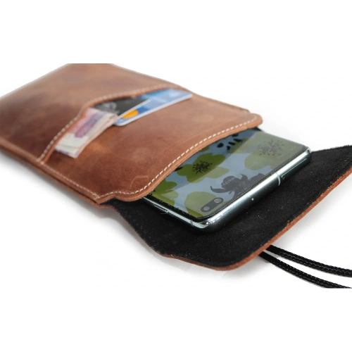 Skórzane etui LURESKO VISSA 4XL na szyję 170x80x9mm (brązowy vintage biała nić)