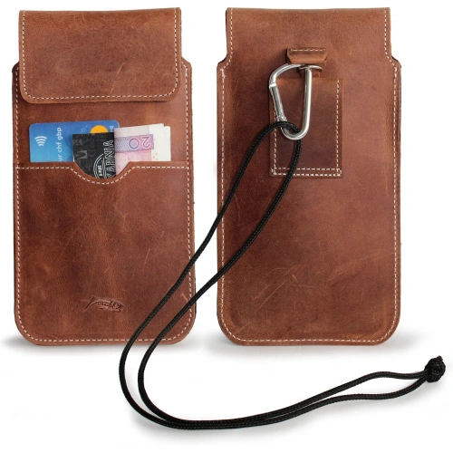 Skórzane etui LURESKO VISSA 4XL na szyję 170x80x9mm (brązowy vintage biała nić)