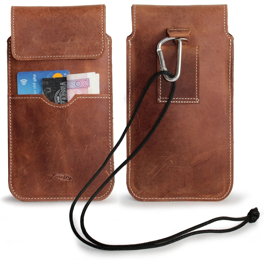 Wholesale LURESKO VISSA 4XL leather case for neck 170x80x9mm (vintage brown with white thread) - LUR61 - {ean13} - Hurt