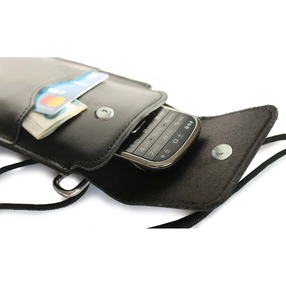 Wholesale LURESKO Vissa S leather case for neck S 144x71x9mm - BLACK - LUR62 - {ean13} - Hurt