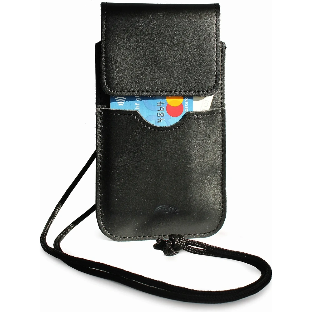Wholesale LURESKO Vissa S leather case for neck S 144x71x9mm - BLACK - LUR62 - {ean13} - Hurt