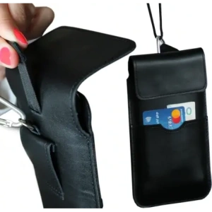 Wholesale LURESKO Vissa S leather case for neck S 144x71x9mm - BLACK - LUR62 - {ean13} - Hurt