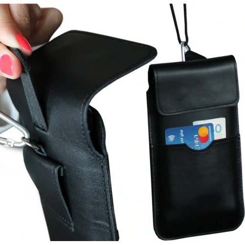 Skórzane etui LURESKO Vissa S na szyję S 144x71x9mm - BLACK