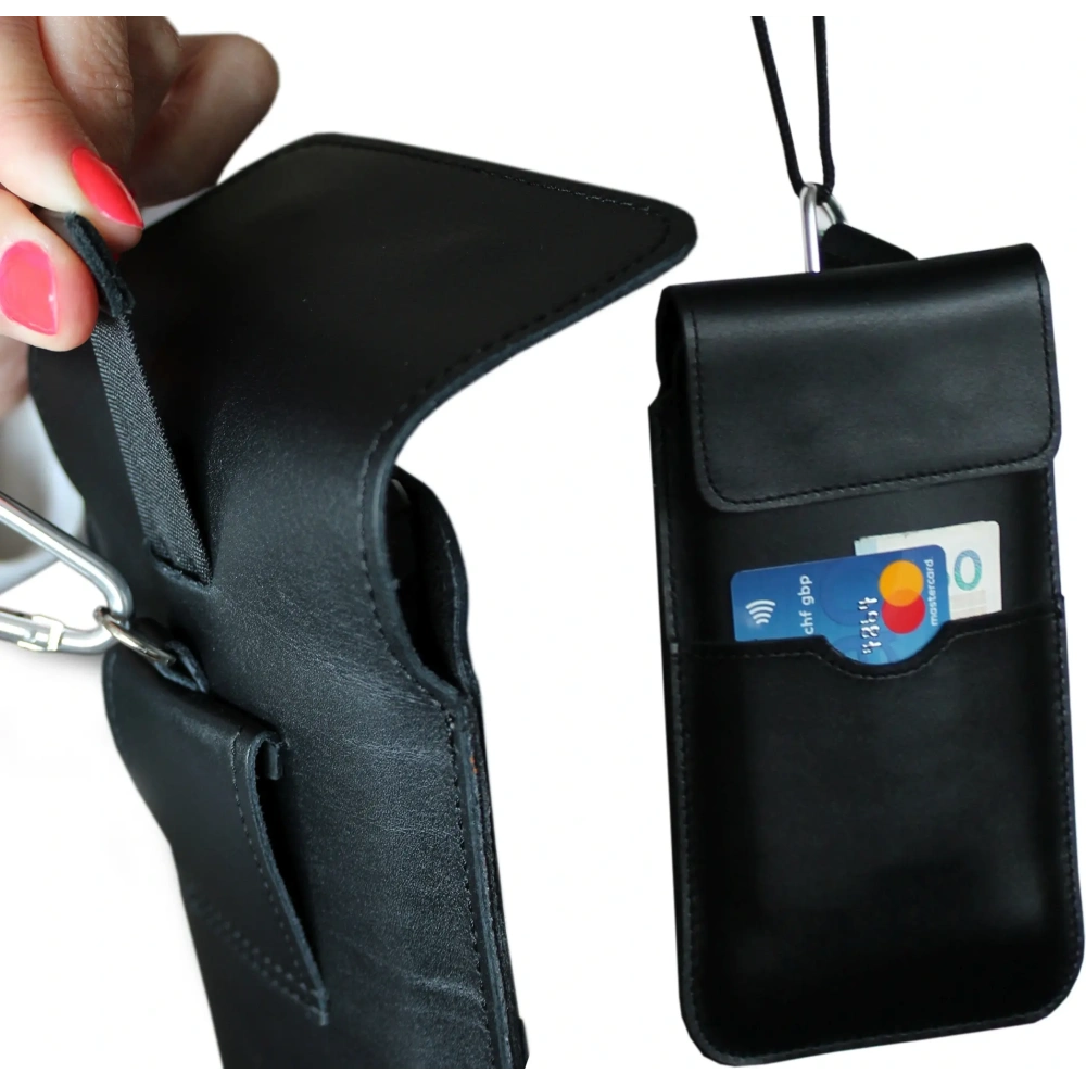 Wholesale LURESKO Vissa S leather case for neck S 144x71x9mm - BLACK - LUR62 - {ean13} - Hurt