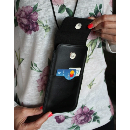 Skórzane etui LURESKO Vissa S na szyję S 144x71x9mm - BLACK