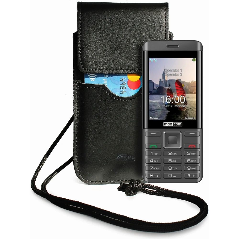 Wholesale LURESKO Vissa S leather case for neck S 144x71x9mm - BLACK - LUR62 - {ean13} - Hurt