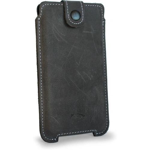 Skórzane etui LURESKO SOFIJA XXXL uniwersalne zapinane na pasek (szary vintage biała nić)