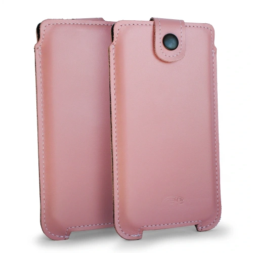 Skórzane etui LURESKO SOFIJA XXXL uniwersalne zapinane na pasek (różowy gładki biała nić)