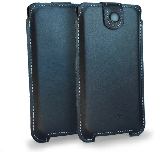 Skórzane etui LURESKO SOFIJA XXXL uniwersalne zapinane na pasek (granatowy gładki biała nić)