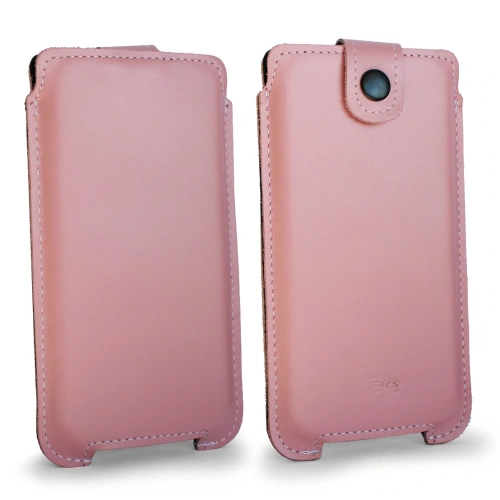 Skórzane etui LURESKO SOFIJA XXXL uniwersalne zapinane na pasek (różowy gładki biała nić)