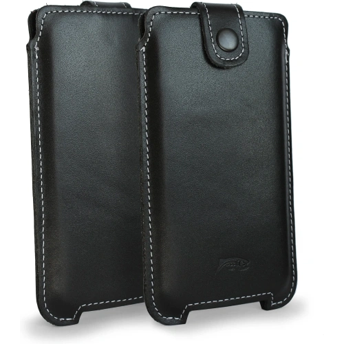 Skórzane etui LURESKO SOFIJA XXXL uniwersalne zapinane na pasek (czarny gładki biała nić)