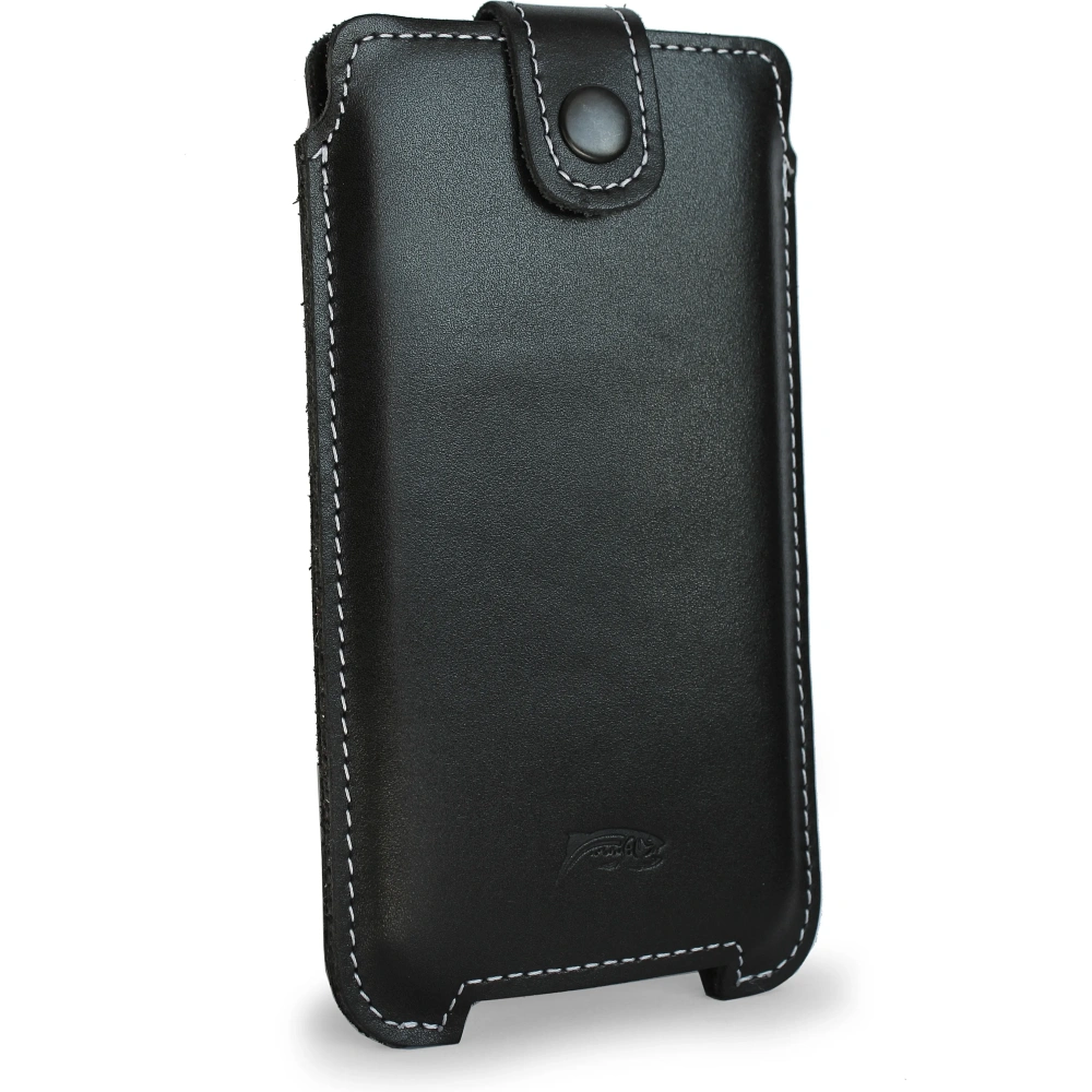 Wholesale LURESKO SOFIJA XXXL leather case universal with a strap closure (black smooth with white thread) - LUR74 - {ean13} - Hurt