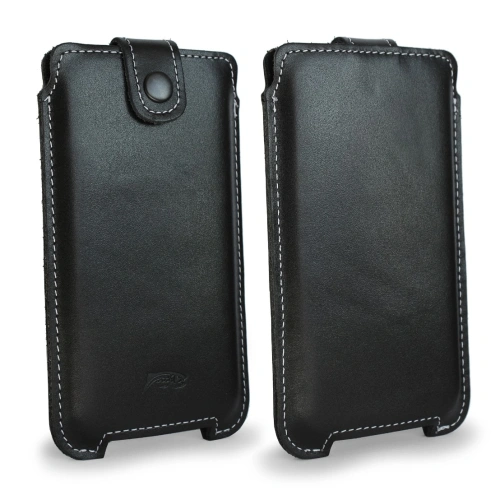 Skórzane etui LURESKO SOFIJA XXXL uniwersalne zapinane na pasek (czarny gładki biała nić)