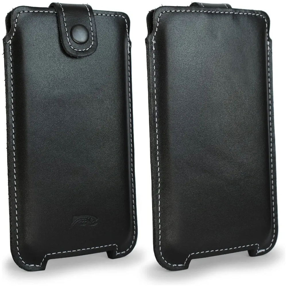 Wholesale LURESKO SOFIJA XXXL leather case universal with a strap closure (black smooth with white thread) - LUR74 - {ean13} - Hurt