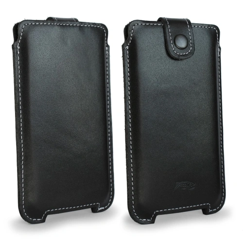 Skórzane etui LURESKO SOFIJA XXXL uniwersalne zapinane na pasek (czarny gładki biała nić)