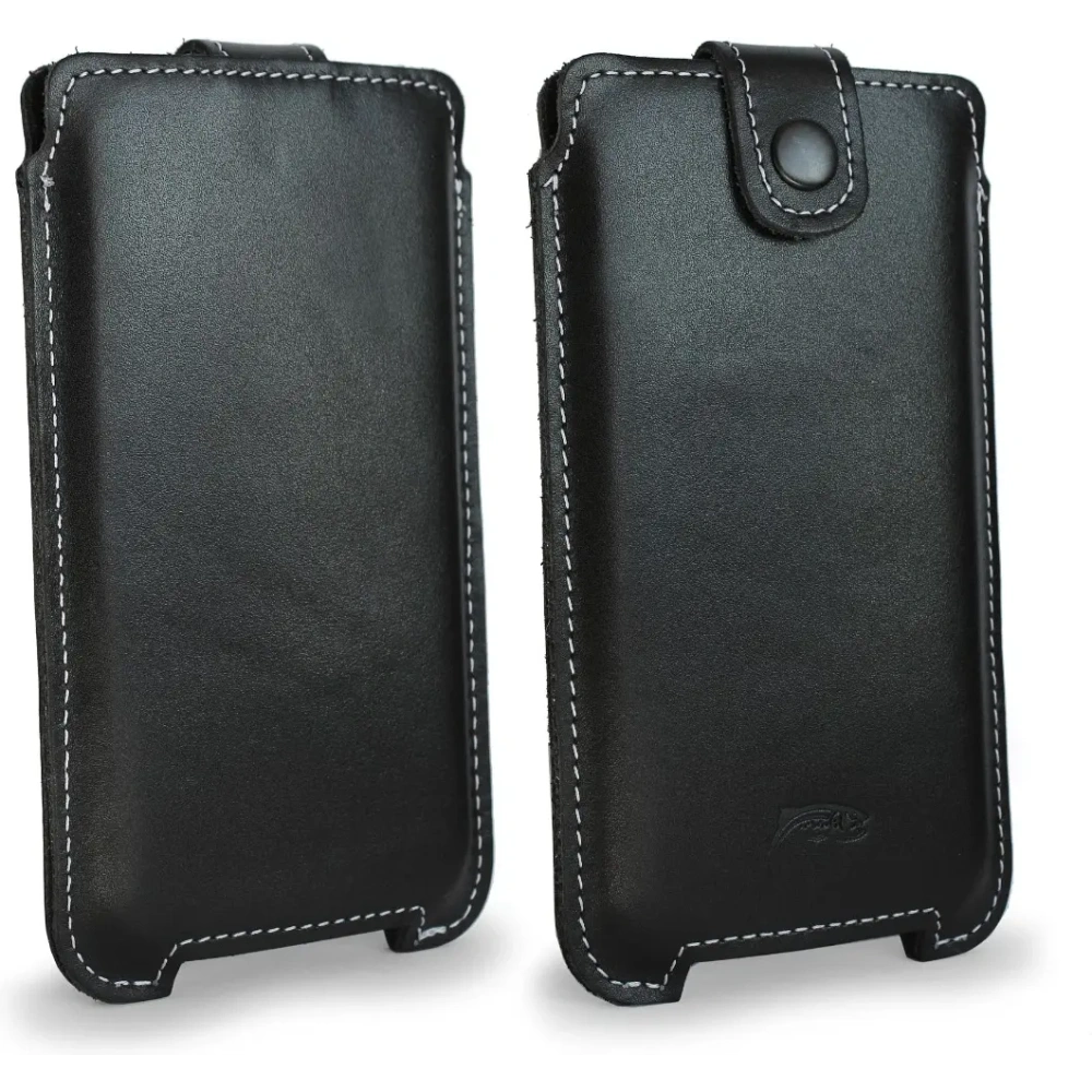 Wholesale LURESKO SOFIJA XXXL leather case universal with a strap closure (black smooth with white thread) - LUR74 - {ean13} - Hurt