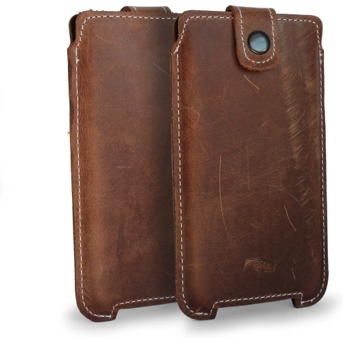 Skórzane etui LURESKO SOFIJA XXXL uniwersalne zapinane na pasek (brązowy vintage biała nić)