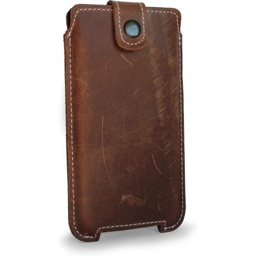 Skórzane etui LURESKO SOFIJA XXXL uniwersalne zapinane na pasek (brązowy vintage biała nić)