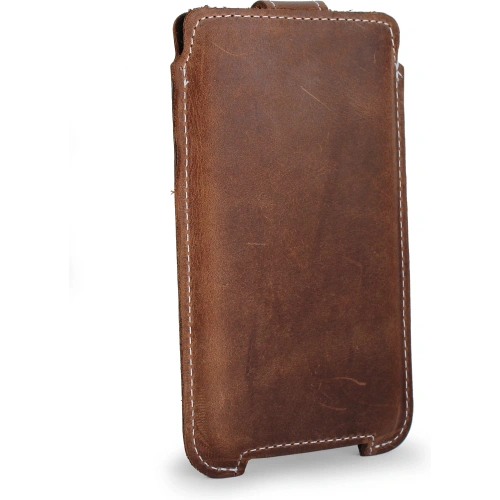 Skórzane etui LURESKO SOFIJA XXXL uniwersalne zapinane na pasek (brązowy vintage biała nić)