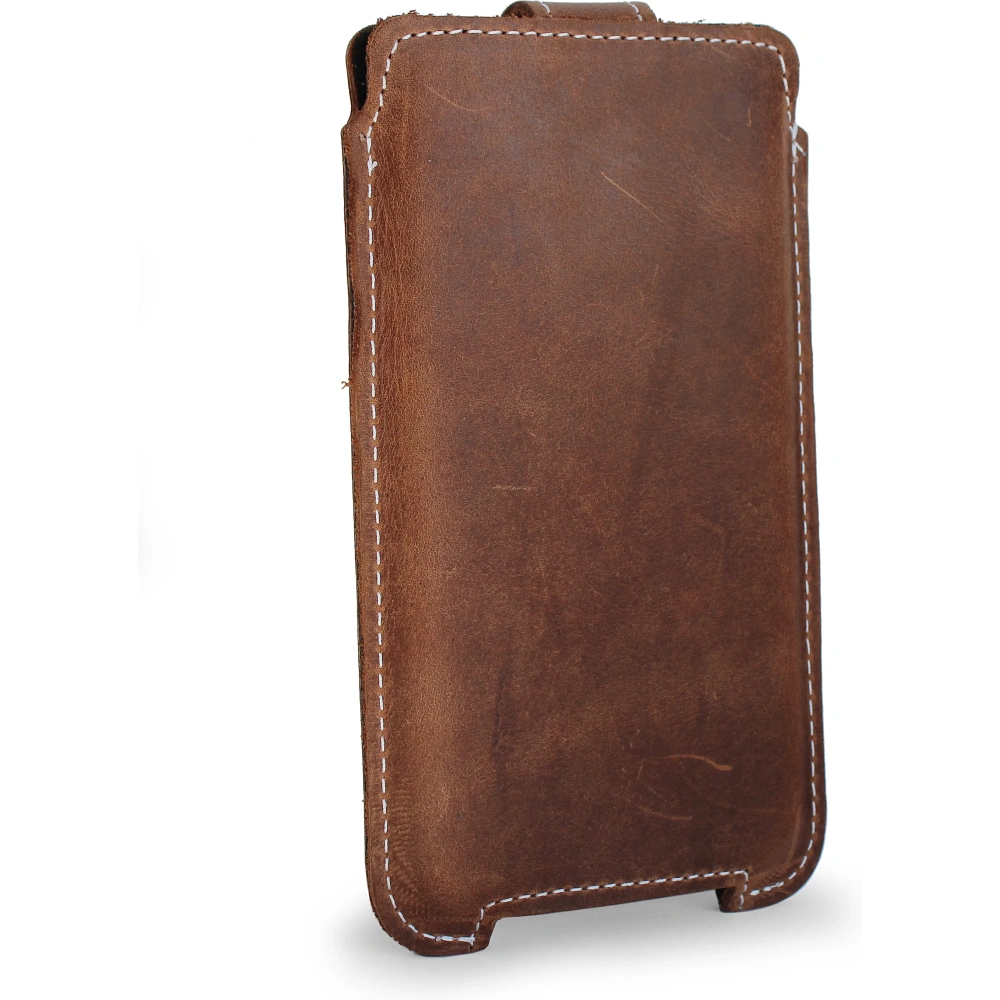 Wholesale LURESKO SOFIJA XXXL leather case universal with a strap closure (vintage brown with white thread) - LUR75 - {ean13} - Hurt