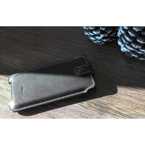 Skórzane etui LURESKO SOFIJA XXXL uniwersalne zapinane na pasek (brązowy vintage biała nić)