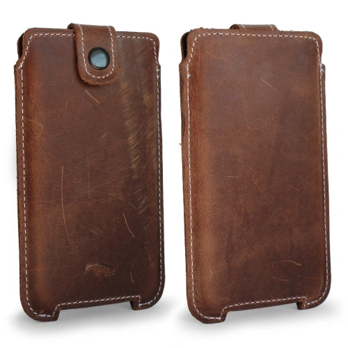 Skórzane etui LURESKO SOFIJA XXXL uniwersalne zapinane na pasek (brązowy vintage biała nić)