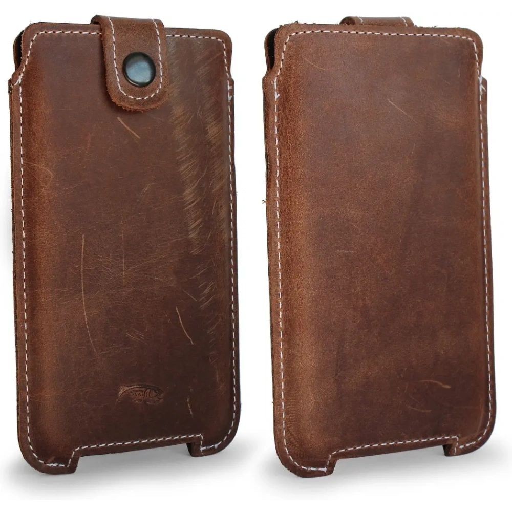 Wholesale LURESKO SOFIJA XXXL leather case universal with a strap closure (vintage brown with white thread) - LUR75 - {ean13} - Hurt