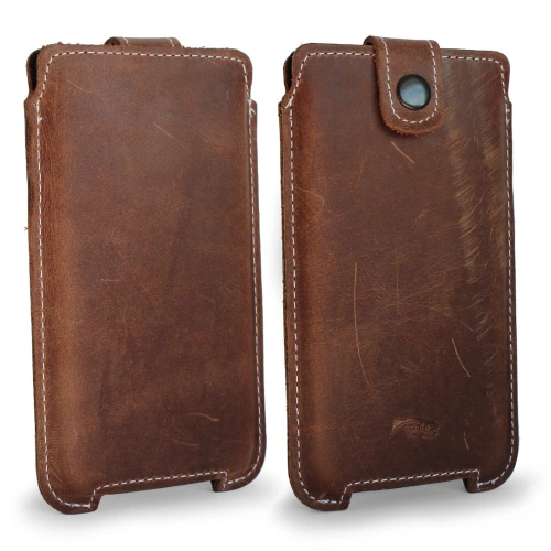 Skórzane etui LURESKO SOFIJA XXXL uniwersalne zapinane na pasek (brązowy vintage biała nić)