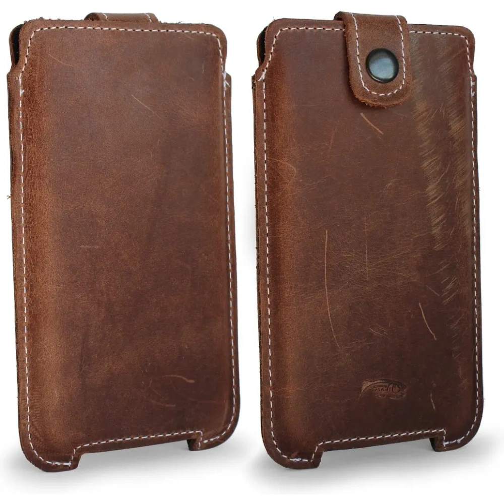 Wholesale LURESKO SOFIJA XXXL leather case universal with a strap closure (vintage brown with white thread) - LUR75 - {ean13} - Hurt