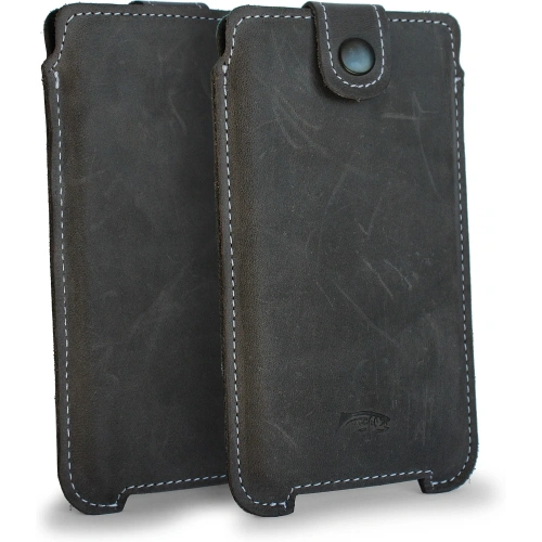 Skórzane etui LURESKO SOFIJA XXL uniwersalne zapinane na pasek (szary vintage biała nić)