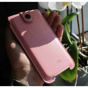 Wholesale LURESKO SOFIJA XXL leather case universal with strap closure (smooth pink with white thread) - LUR77 - {ean13} - Hurt