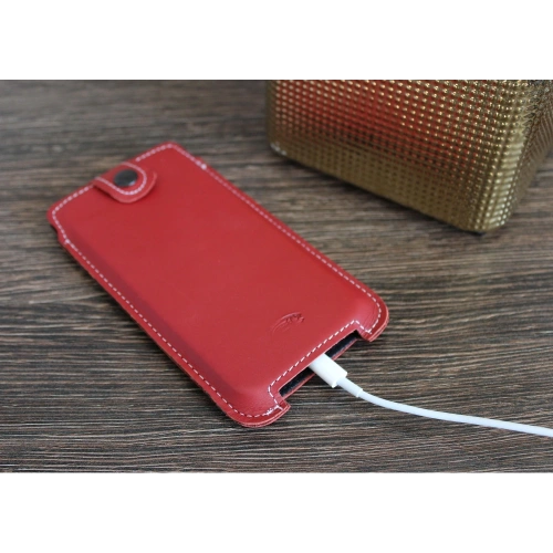 Skórzane etui LURESKO SOFIJA XXL uniwersalne zapinane na pasek (różowy gładki biała nić)