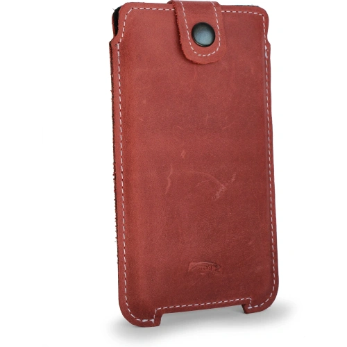 Skórzane etui LURESKO SOFIJA XXL uniwersalne zapinane na pasek (czerwony vintage biała nić)