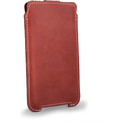 Skórzane etui LURESKO SOFIJA XXL uniwersalne zapinane na pasek (czerwony vintage biała nić)