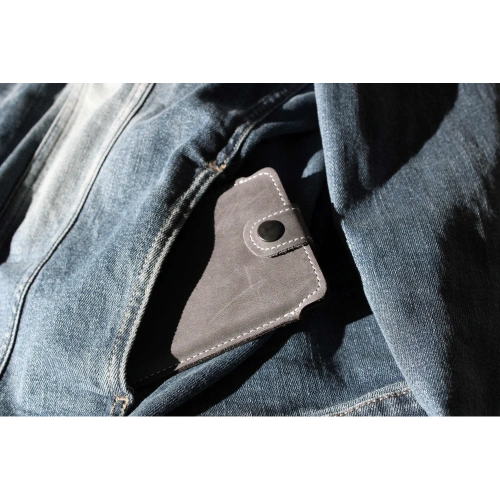 Skórzane etui LURESKO SOFIJA XXL uniwersalne zapinane na pasek (czerwony vintage biała nić)