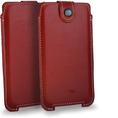 Skórzane etui LURESKO SOFIJA XXL uniwersalne zapinane na pasek (czerwony gładki biała nić)