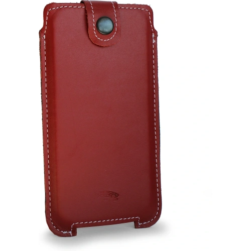 Skórzane etui LURESKO SOFIJA XXL uniwersalne zapinane na pasek (czerwony gładki biała nić)