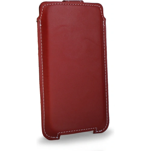 Skórzane etui LURESKO SOFIJA XXL uniwersalne zapinane na pasek (czerwony gładki biała nić)