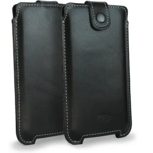 Wholesale LURESKO SOFIJA XXL leather case universal with strap closure (black smooth with white thread) - LUR81 - {ean13} - Hurt