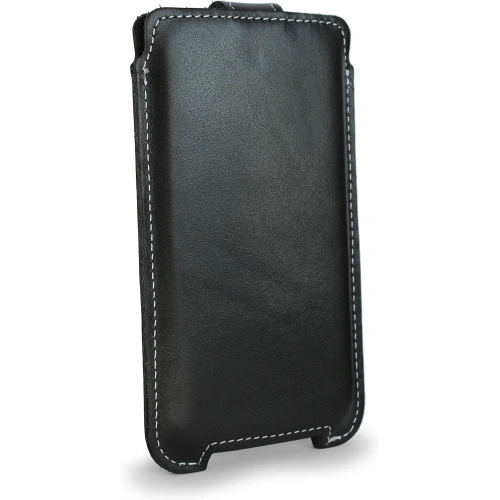 Skórzane etui LURESKO SOFIJA XXL uniwersalne zapinane na pasek (czarny gładki biała nić)