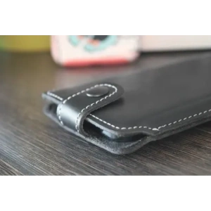 Wholesale LURESKO SOFIJA XXL leather case universal with strap closure (black smooth with white thread) - LUR81 - {ean13} - Hurt