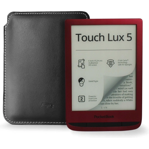 Skórzane etui LURESKO MASTER L na ebook 198x139x9mm (czarny gładki biała nić) (INK)