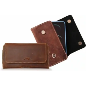 Wholesale LURESKO SUNNE XL leather holster for belt 165x82x12 (flat magnet) (vintage brown white thread) - LUR97 - {ean13} - Hurt
